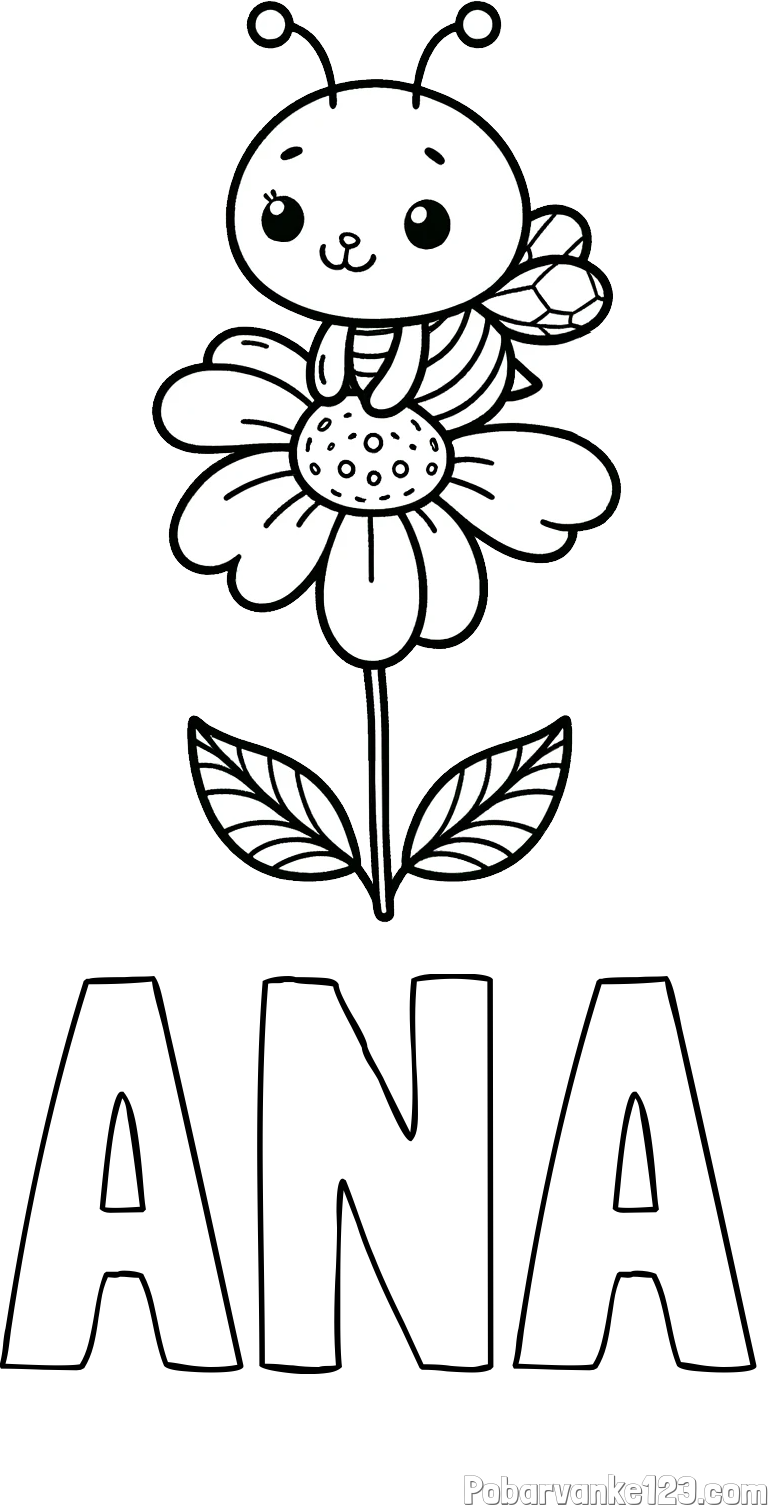 Pobarvanka imena ANA in pobarvanka ljubke čebelice na roži