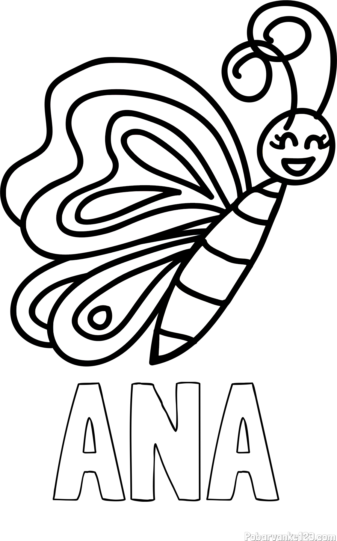 Pobarvanka imena ANA in pobarvanka ljubkega metulja