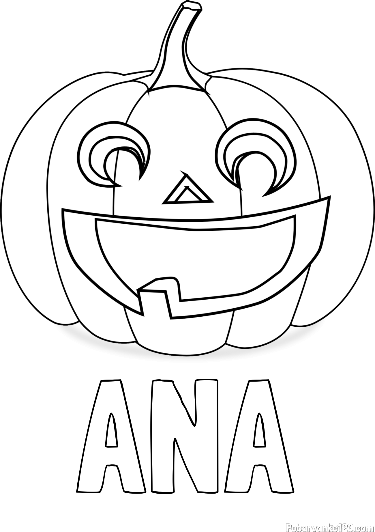 Pobarvanka imena ANA in pobarvanka nasmejane buče za noč čarovnic