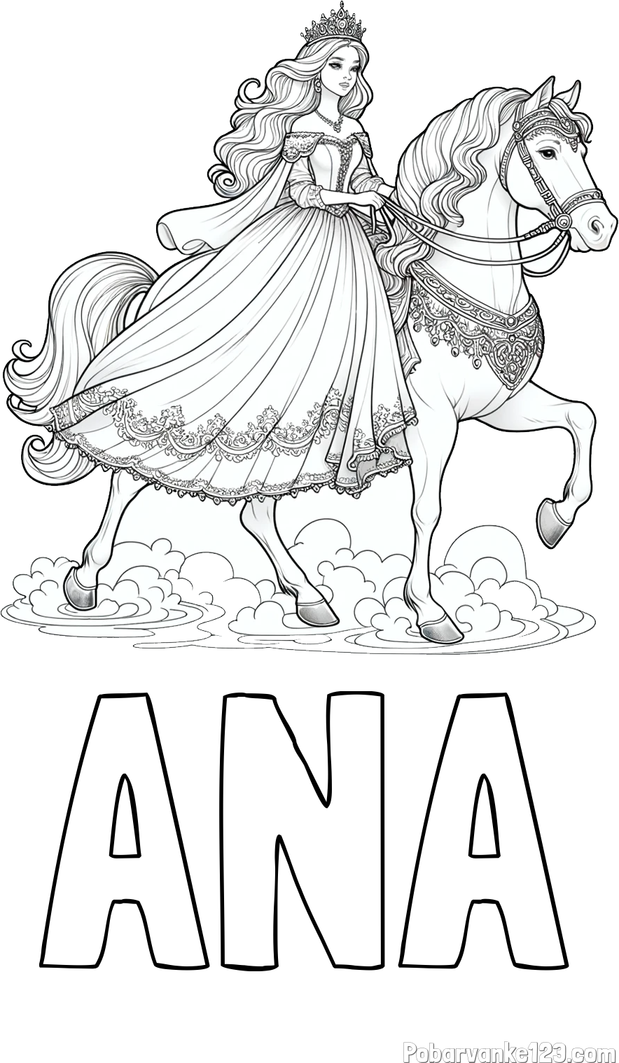 Pobarvanka imena ANA in pobarvanka princese na konju