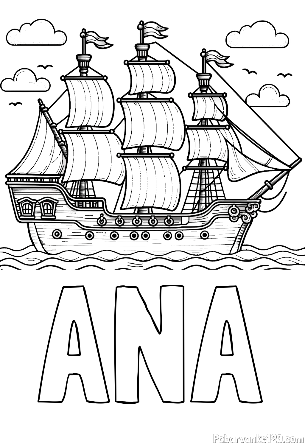Pobarvanka imena ANA in pobarvanka stare gusarske ladje