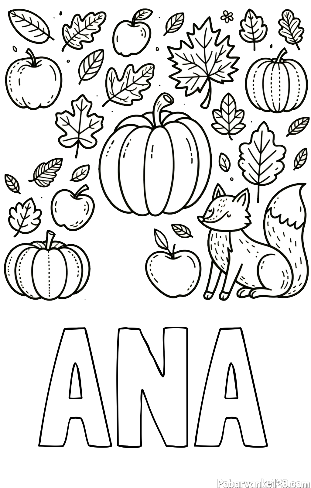 Pobarvanka imena ANA in pobarvanka z motivom jeseni