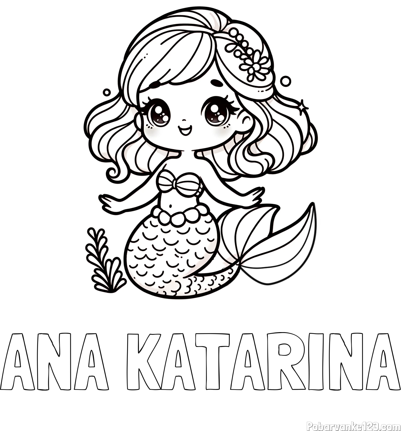 Pobarvanka imena ANA KATARINA in pobarvanka simpatične morske deklice