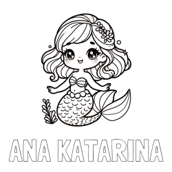 Online izdelana pobarvanka - Pobarvanka imena ANA KATARINA in pobarvanka simpatične morske deklice