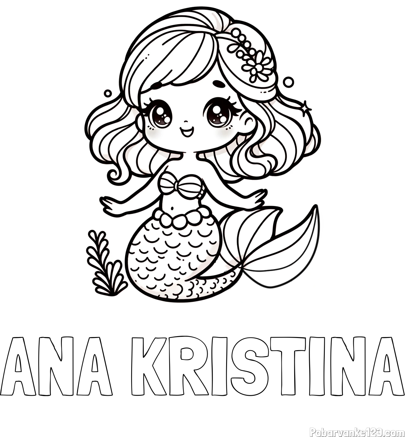 Pobarvanka imena ANA KRISTINA in pobarvanka simpatične morske deklice