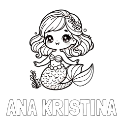 Online izdelana pobarvanka - Pobarvanka imena ANA KRISTINA in pobarvanka simpatične morske deklice