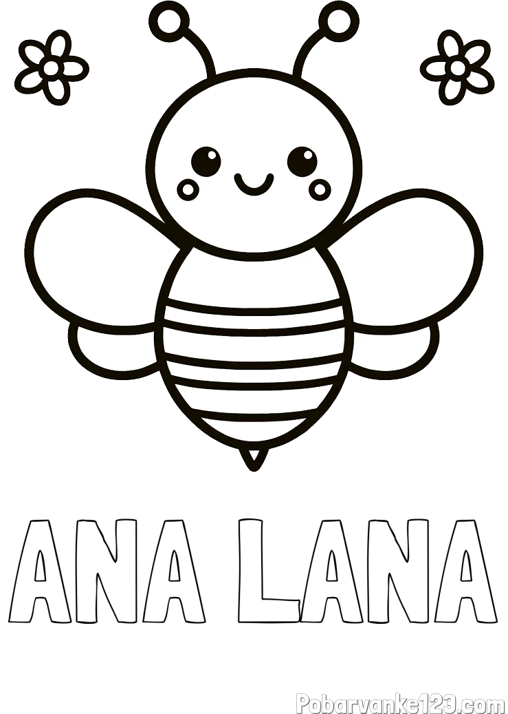 Pobarvanka imena ANA LANA in otroška pobarvanka čebele