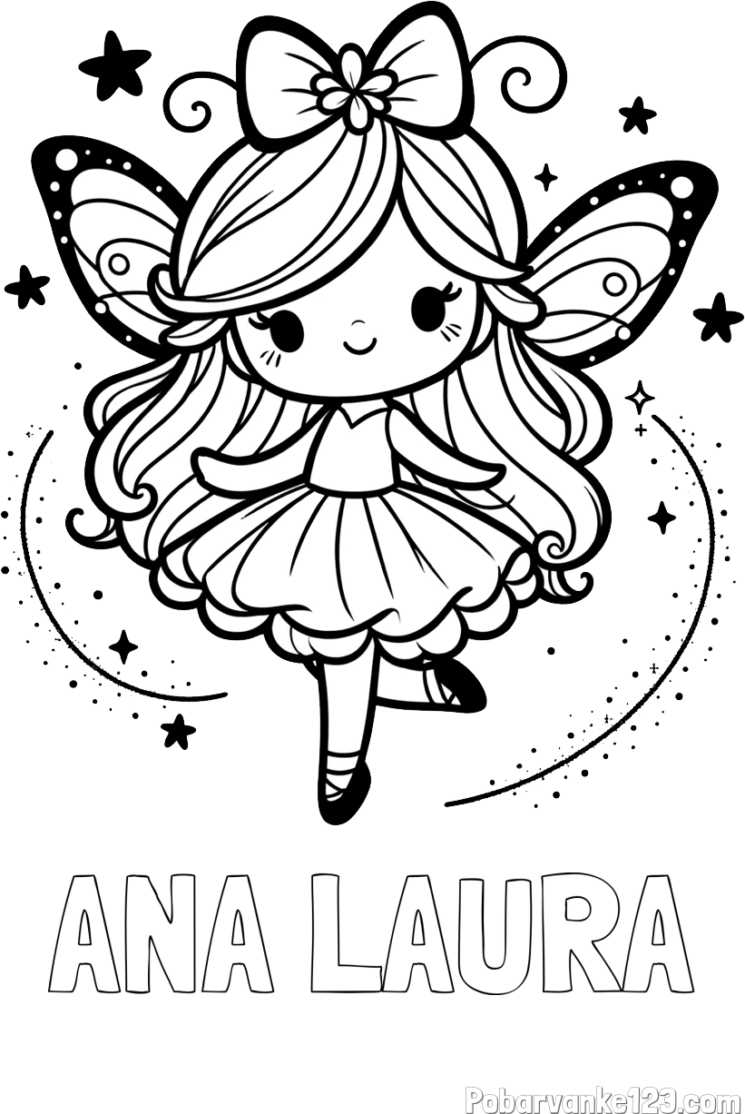 Pobarvanka imena ANA LAURA in ljubka čarobna vila