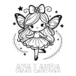 Online izdelana pobarvanka - Pobarvanka imena ANA LAURA in ljubka čarobna vila