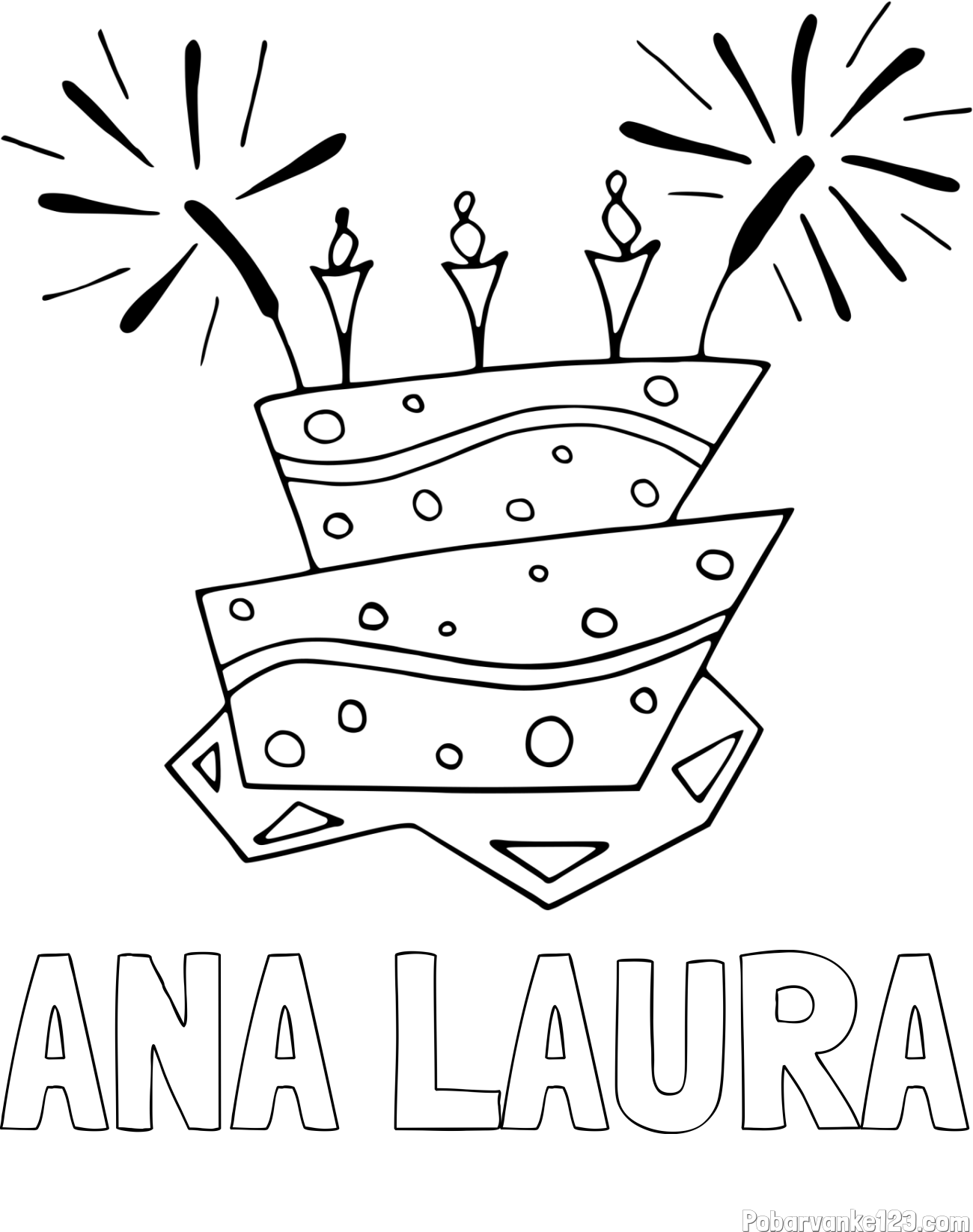 Pobarvanka imena ANA LAURA in pobarvanka rojstnodnevne torte