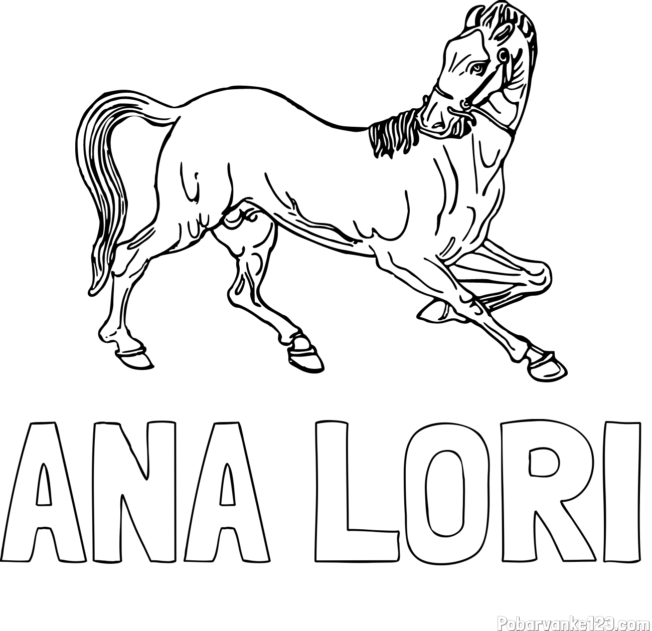 Pobarvanka imena ANA LORI in pobarvanka prikupno razigranega konja
