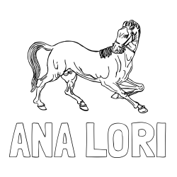 Online izdelana pobarvanka - Pobarvanka imena ANA LORI in pobarvanka prikupno razigranega konja