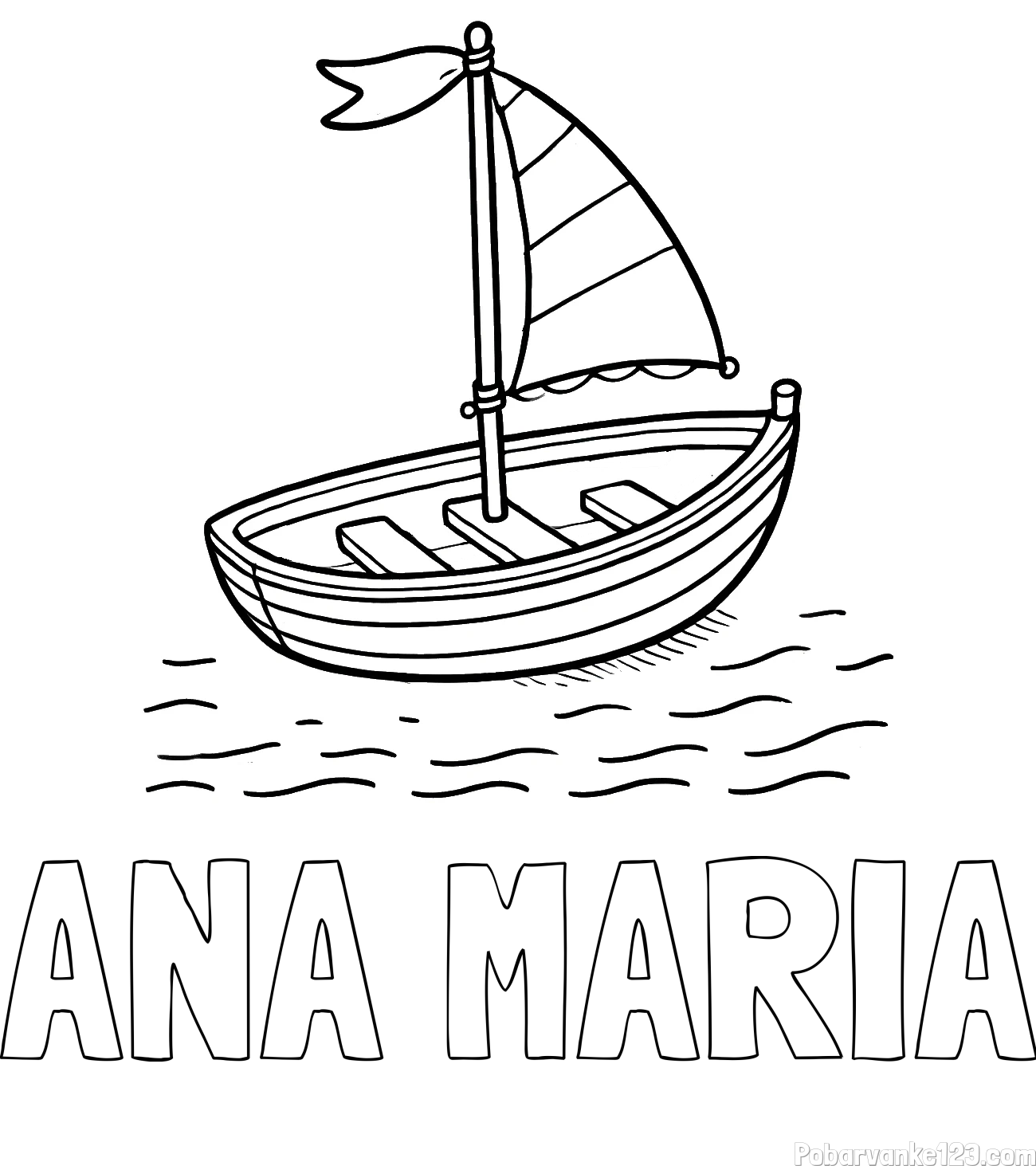 Pobarvanka imena ANA MARIA in preprosta pobarvanka ladjice