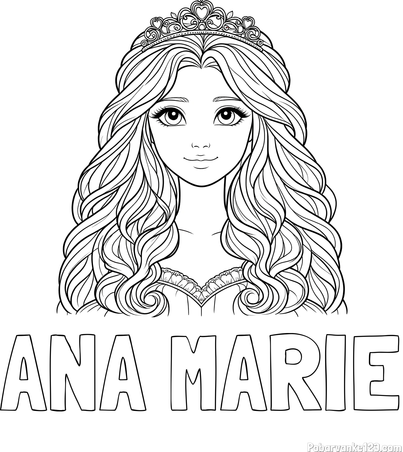 Pobarvanka imena ANA MARIE in pobarvanka ljubke princese z bujnimi lasmi
