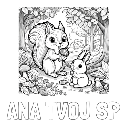 Online izdelana pobarvanka - Pobarvanka imena ANA TVOJ SP in pobarvanka veveričke in zajčka v gozdu