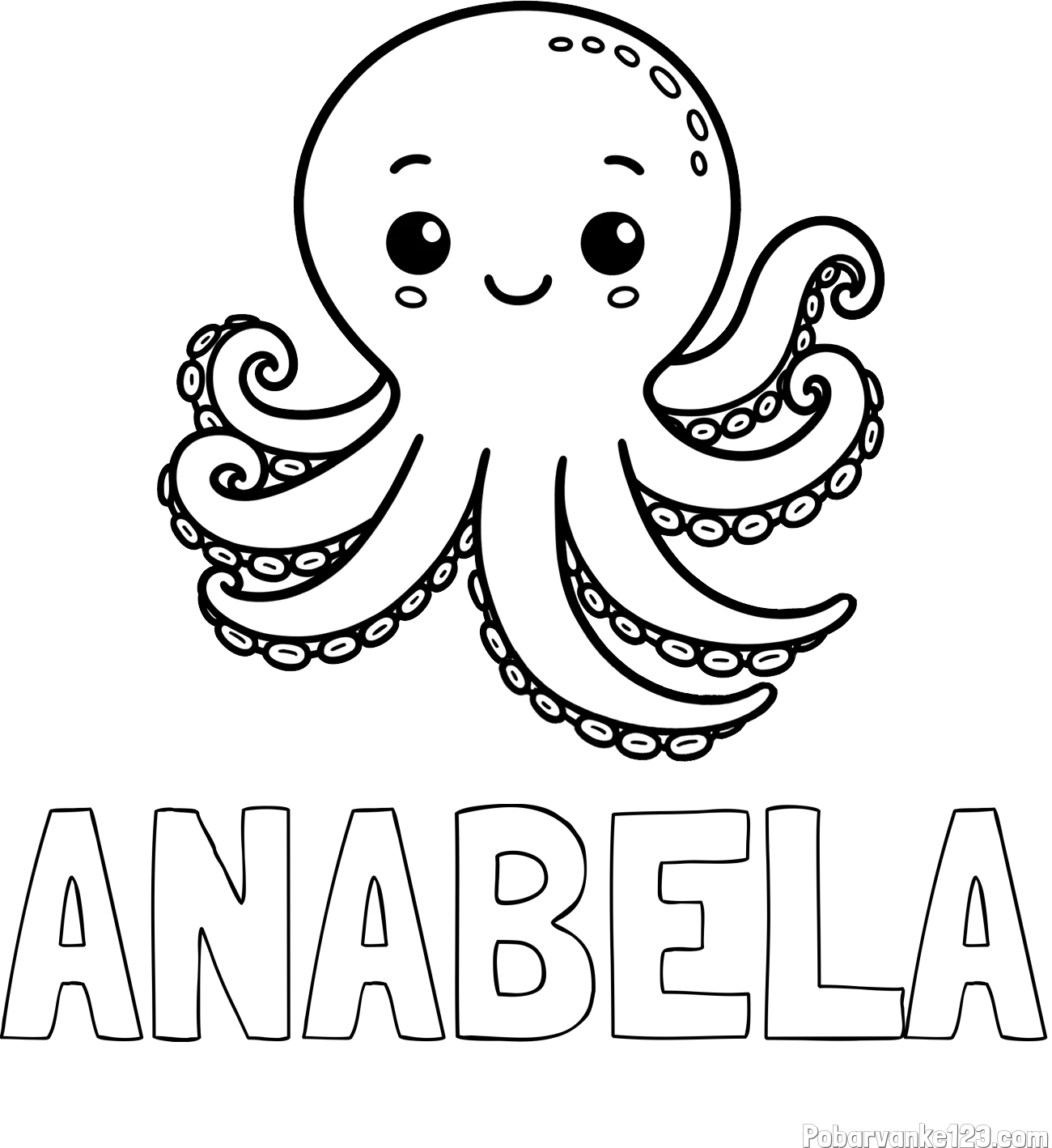 Pobarvanka imena ANABELA in pobarvanka ljubke in nasmejane hobotnice