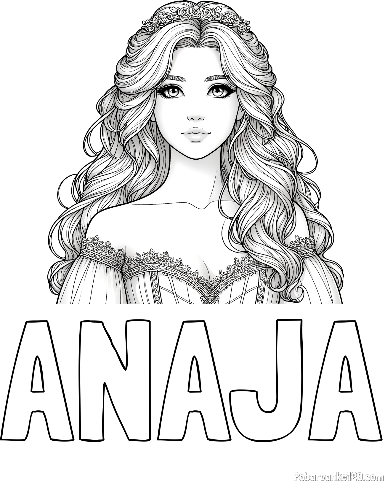 Pobarvanka imena ANAJA in pobarvanka lepe princese