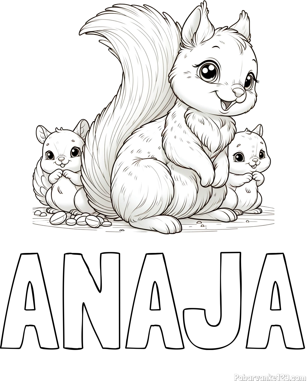 Pobarvanka imena ANAJA in pobarvanka veveričje družine