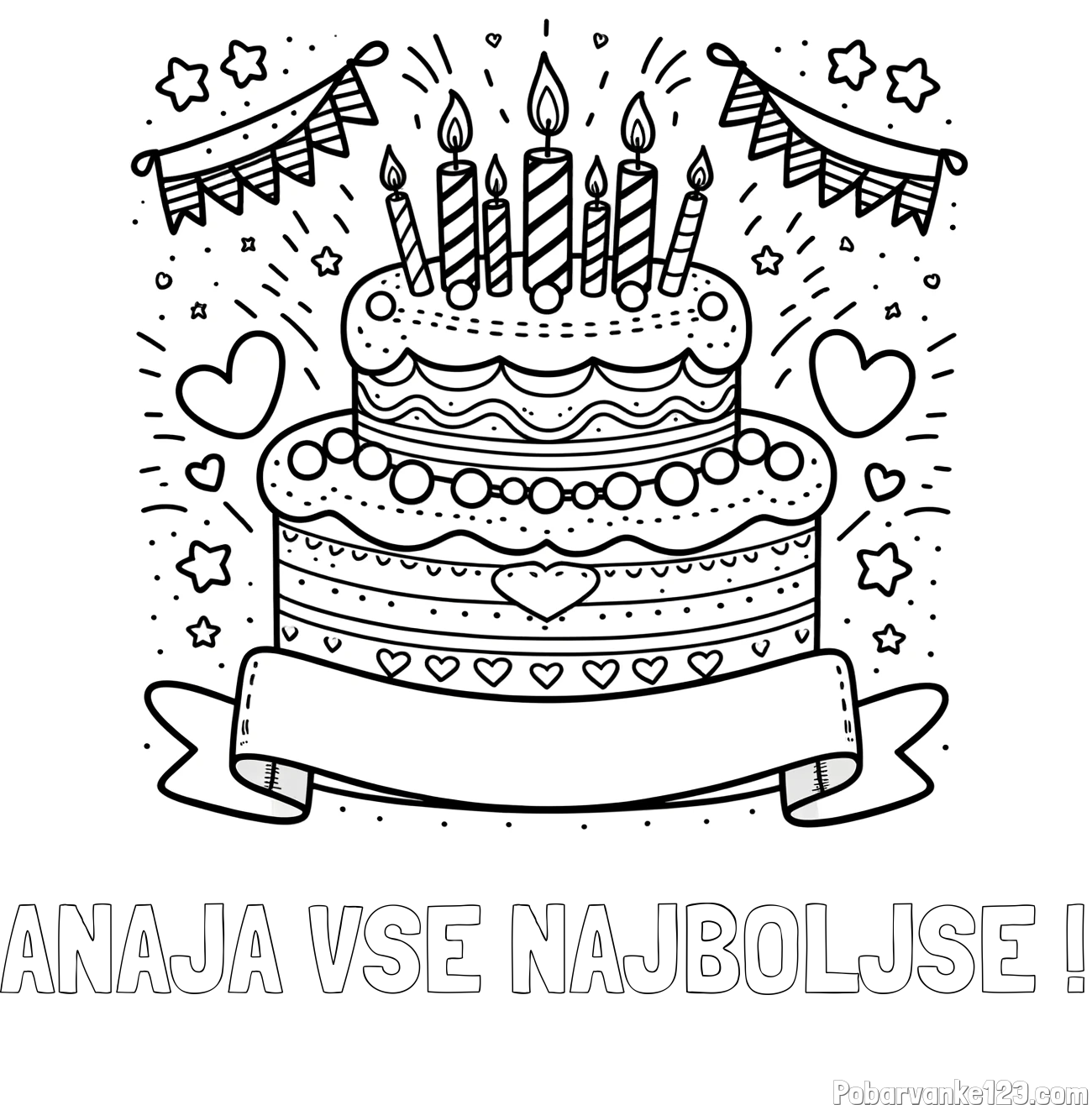 Pobarvanka imena ANAJA VSE NAJBOLJŠE ! in pobarvanka velike torte za rojstni dan