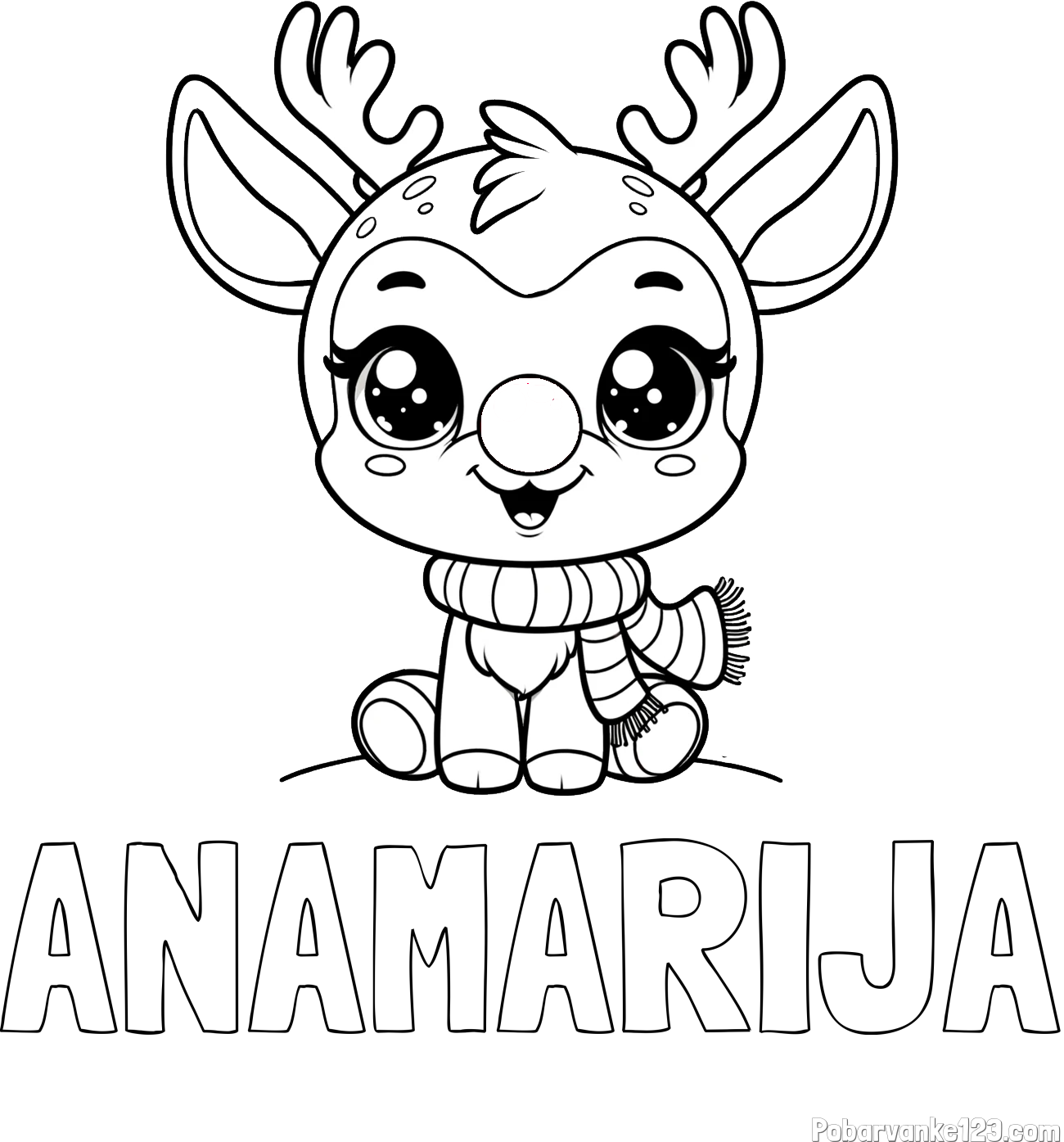 Pobarvanka imena ANAMARIJA in otroška pobarvanka jelenčka Rudolfa s šalom okoli vratu