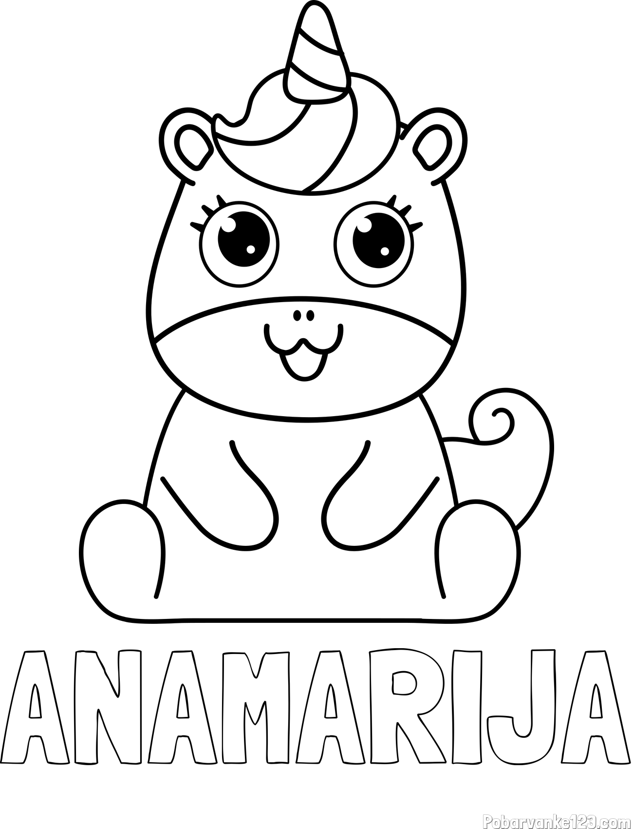 Pobarvanka imena ANAMARIJA in pobarvanka čudovitega samoroga Unicorn