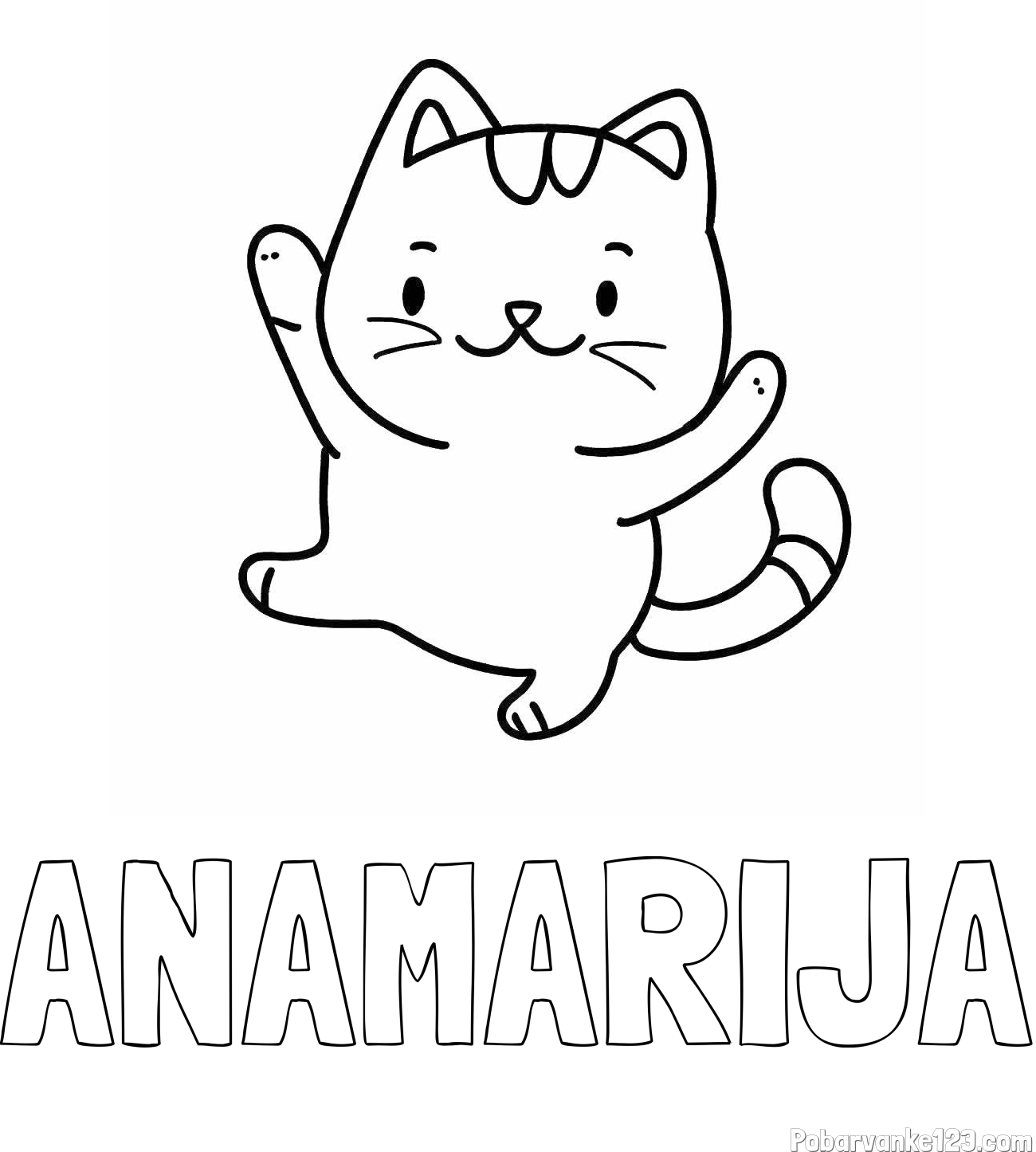Pobarvanka imena ANAMARIJA in pobarvanka razigrane mačke