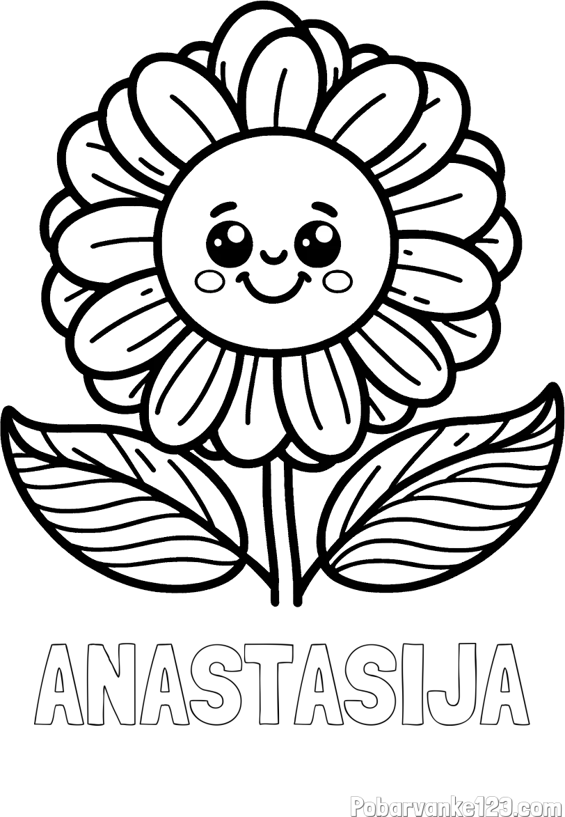 Pobarvanka imena ANASTASIJA in pobarvanka ljubke in nasmejane rože