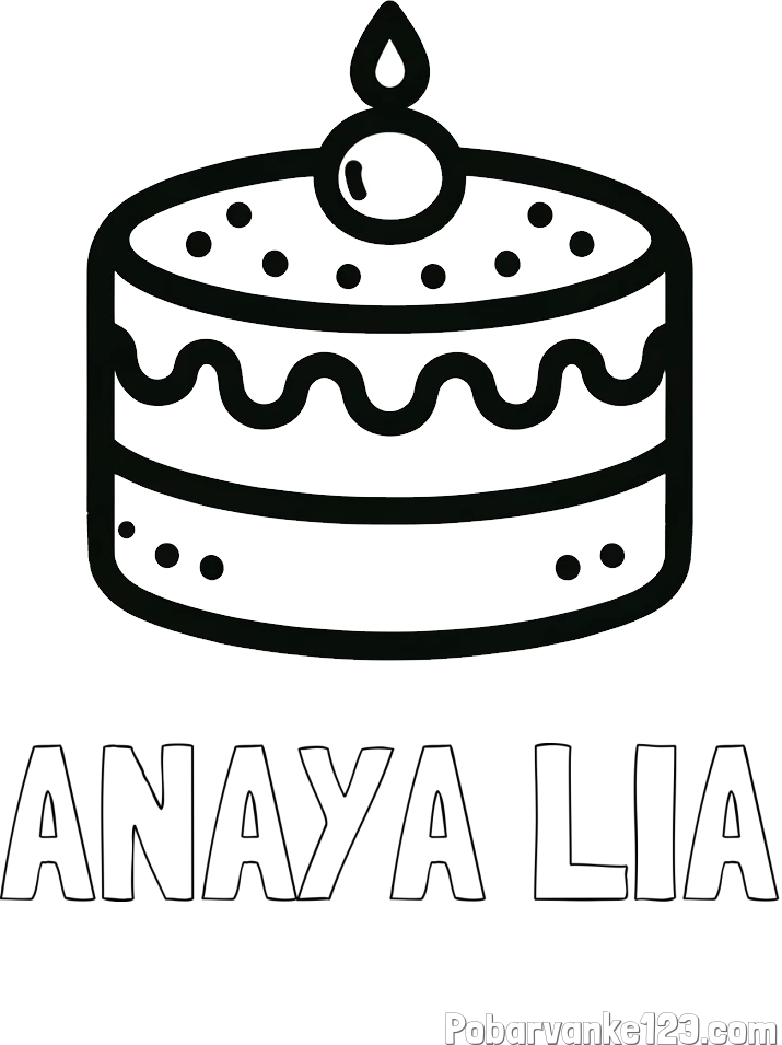 Pobarvanka imena ANAYA LIA in otroška pobarvanka majhne torte