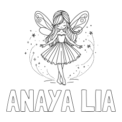 Online izdelana pobarvanka - Pobarvanka imena ANAYA LIA in pobarvanka ljubke čarobne vile
