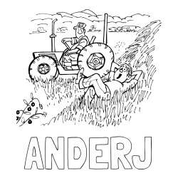 Online izdelana pobarvanka - Pobarvanka imena ANDERJ in pobarvanka traktor