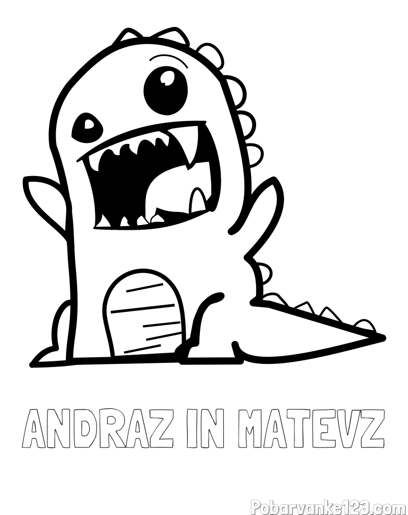 Pobarvanka imena ANDRAŽ IN MATEVŽ in pobarvanka strašnega dinozavra