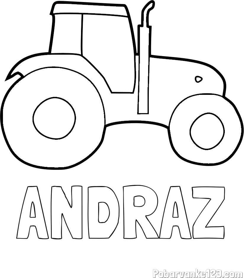 Pobarvanka imena ANDRAŽ in otroška pobarvanka traktorja