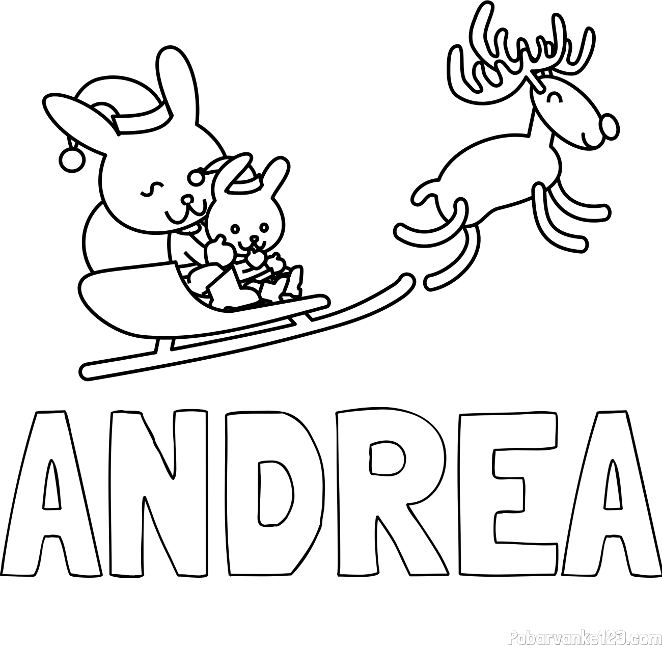 Pobarvanka imena ANDREA in božične sani