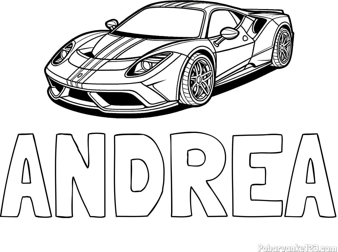 Pobarvanka imena ANDREA in pobarvanka čudovitega športnega avtomobila