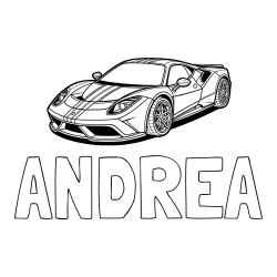 Online izdelana pobarvanka - Pobarvanka imena ANDREA in pobarvanka čudovitega športnega avtomobila