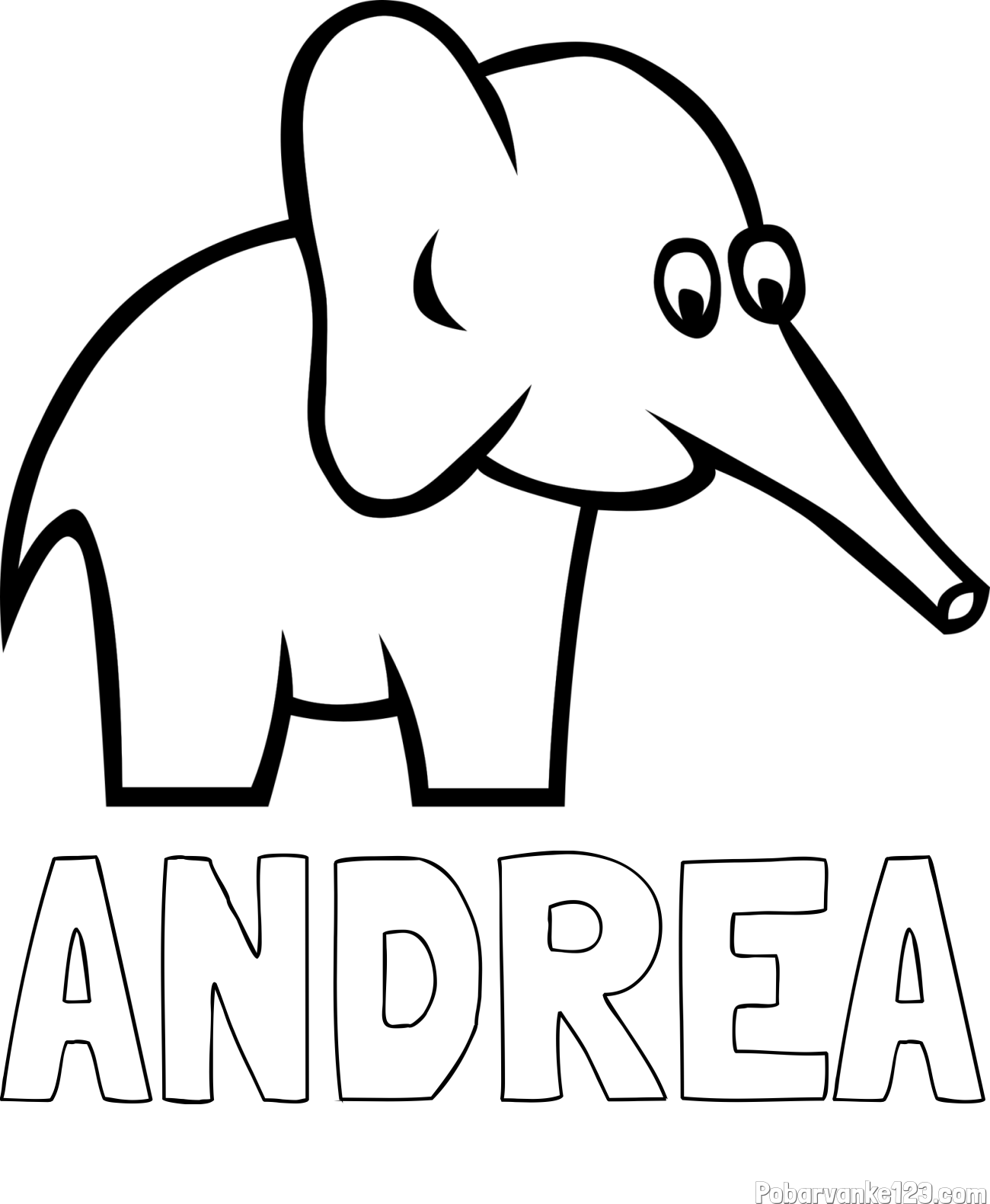 Pobarvanka imena ANDREA in pobarvanka ljubkega slončka