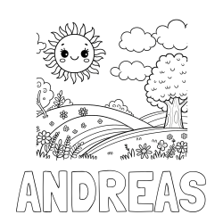 Online izdelana pobarvanka - Pobarvanka imena ANDREAS in otroška pobarvanka narave