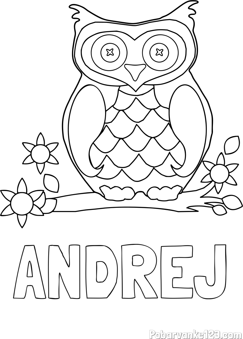 Pobarvanka imena ANDREJ in pobarvanka sove