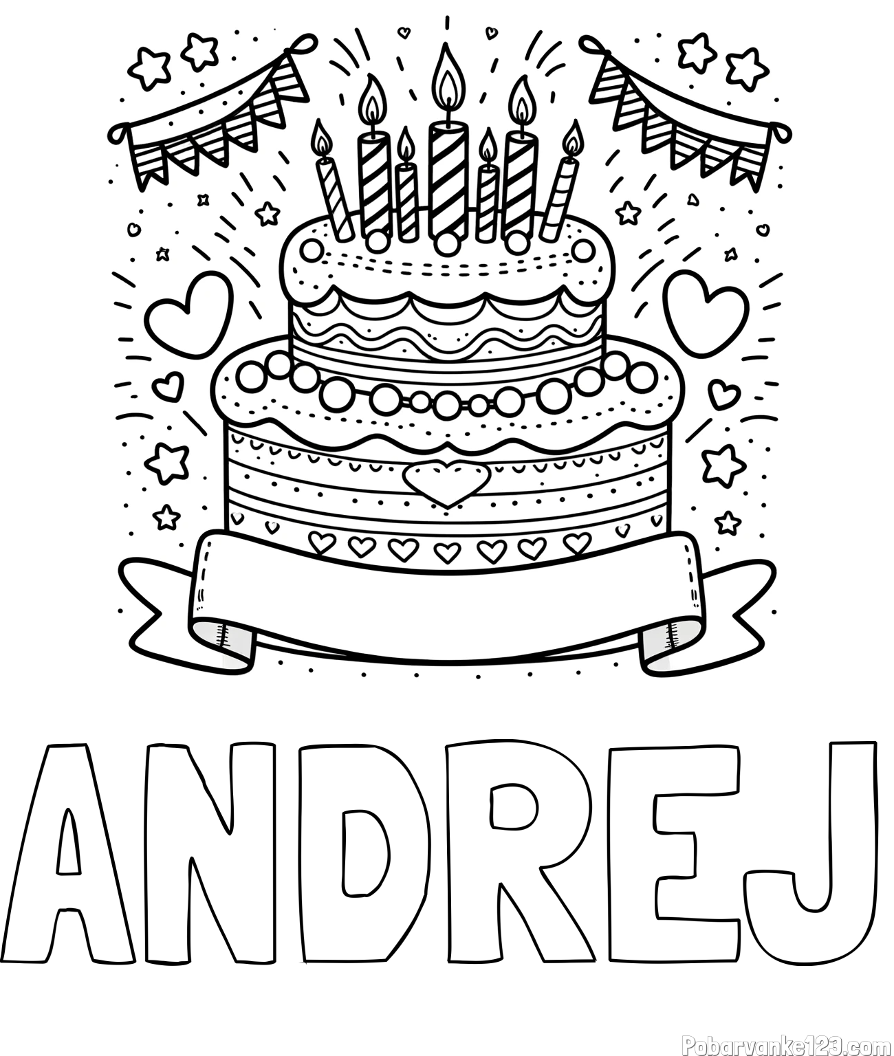 Pobarvanka imena ANDREJ in pobarvanka velike torte za rojstni dan