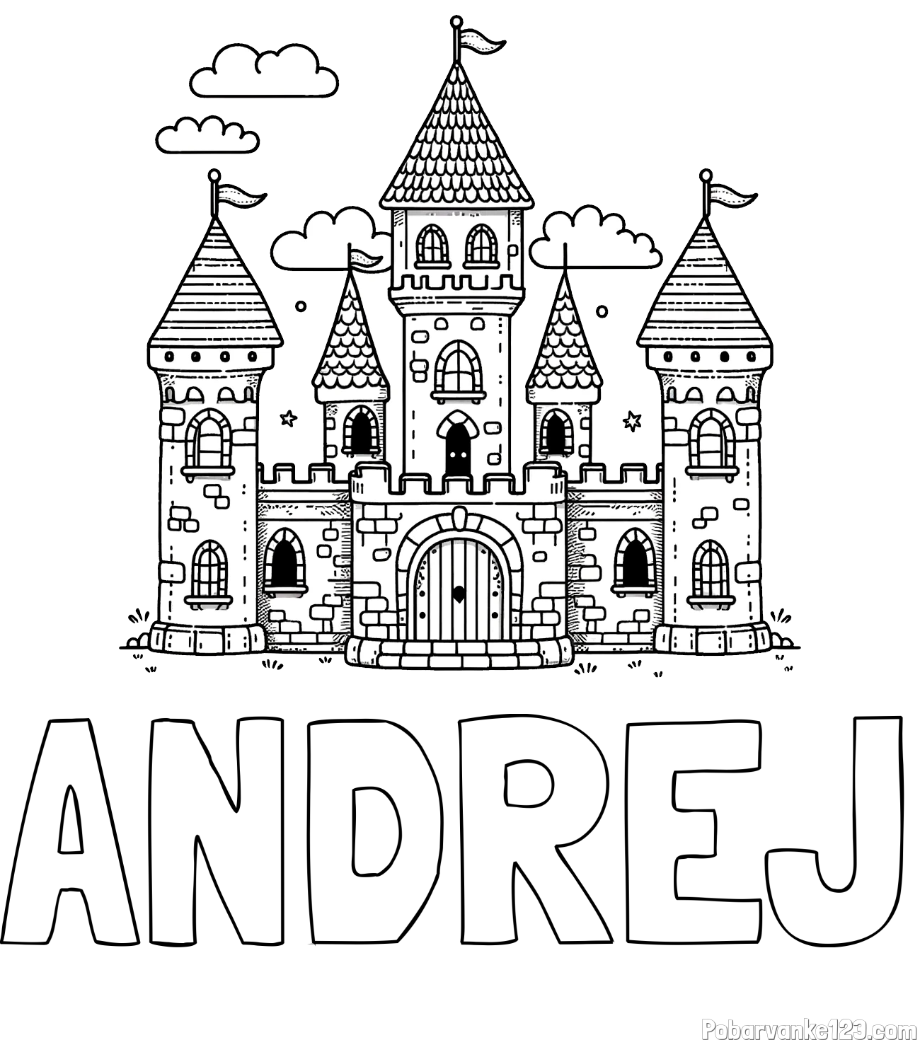 Pobarvanka imena ANDREJ in pobarvnaka velikega gradu