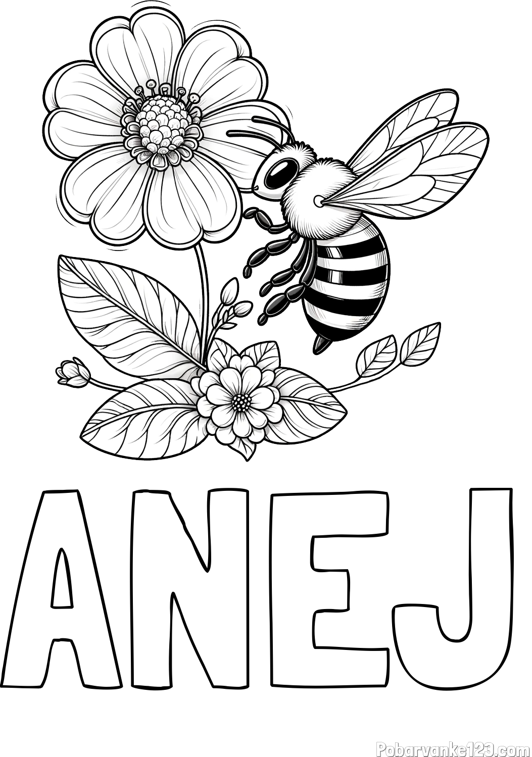 Pobarvanka imena ANEJ in otroška pobarvanka čebelice in rožice