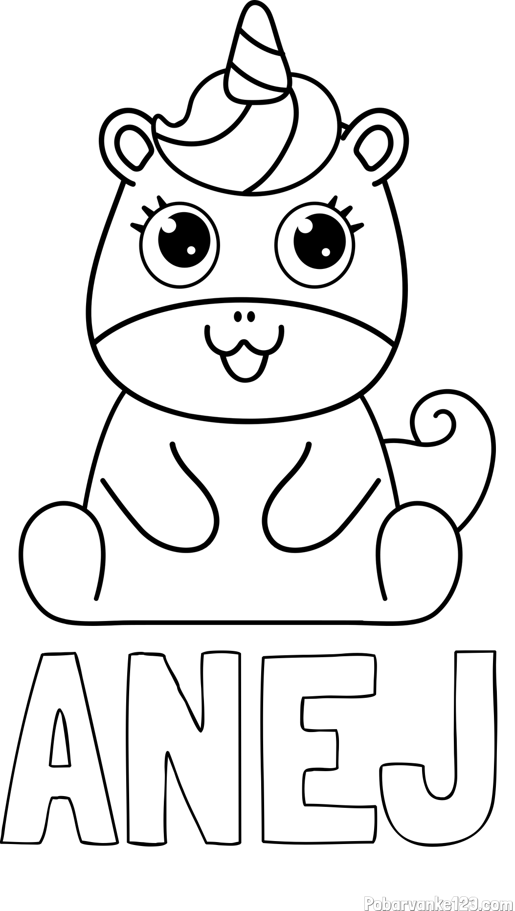 Pobarvanka imena ANEJ in pobarvanka čudovitega samoroga Unicorn