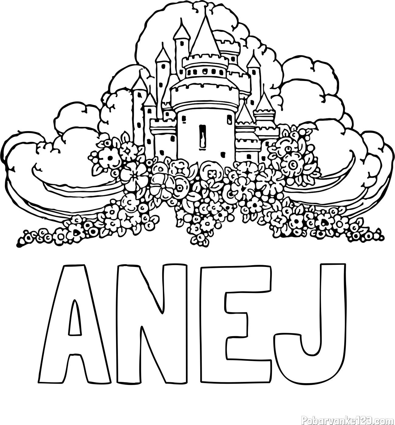 Pobarvanka imena ANEJ in pobarvanka nebeškega gradu