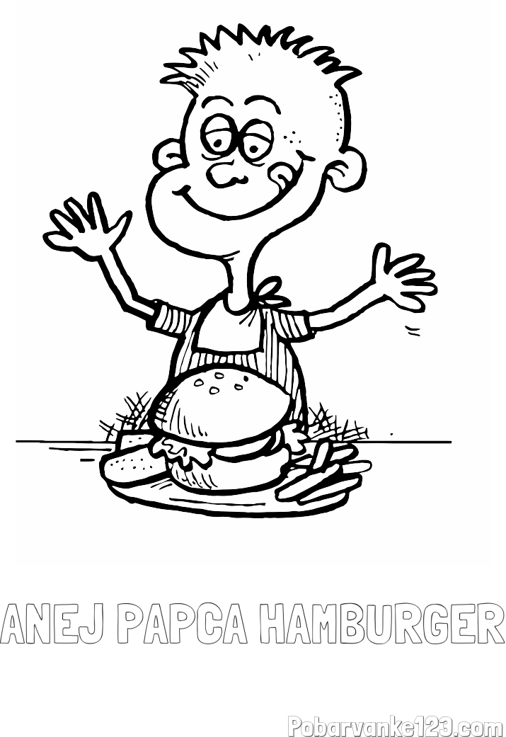 Pobarvanka imena ANEJ PAPCA HAMBURGER in pobarvanka otroka, ki je slastni hamburger z ocvrtim krompirčkom