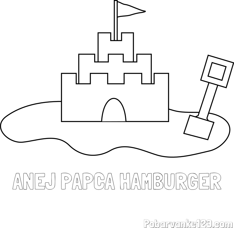 Pobarvanka imena ANEJ PAPCA HAMBURGER in pobarvanka peščenega gradu z lopatico
