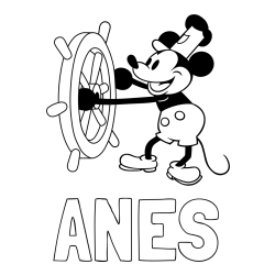Online izdelana pobarvanka - Pobarvanka imena ANES in pobarvanka Miki Miške (Mickey Mouse)