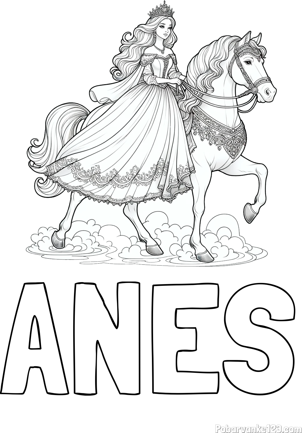 Pobarvanka imena ANES in pobarvanka princese na konju
