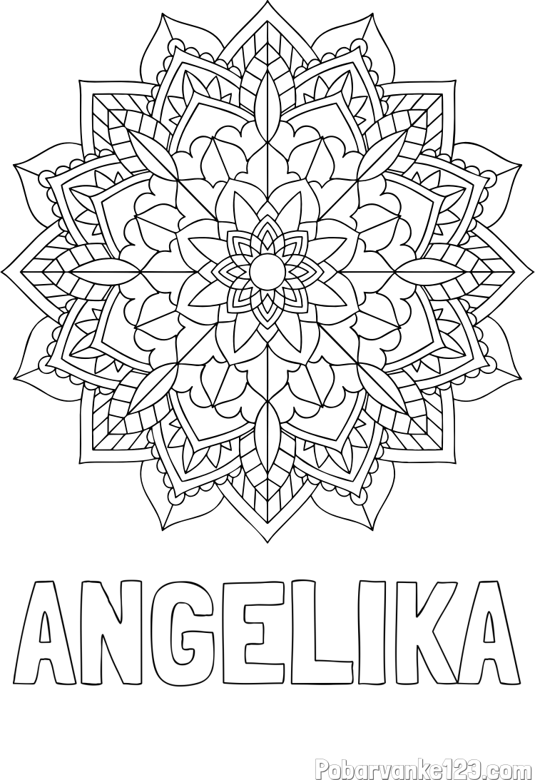 Pobarvanka imena ANGELIKA in Čudovita pobarvanka mendale