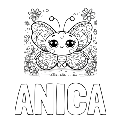 Online izdelana pobarvanka - Pobarvanka imena ANICA in pobarvanka ljubkega metuljčka
