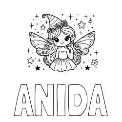 Online izdelana pobarvanka - Pobarvanka imena ANIDA in pobarvanka ljubke in nasmejane vile